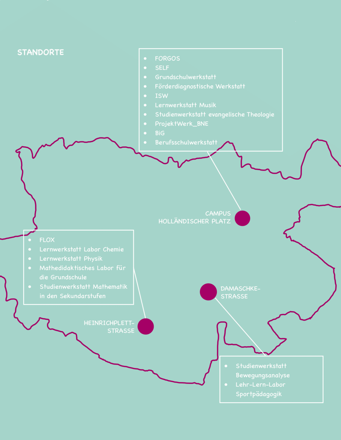 Die Karte zeigt alle Standorte der Studienwerkstätten und Lehr-Lern-Labore der Universität Kassel.