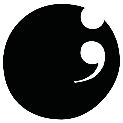 A black circle with a white semicolon in the upper right area