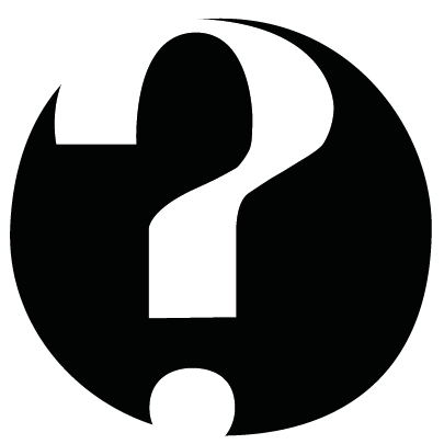 A black circle with a white question mark placed in the center