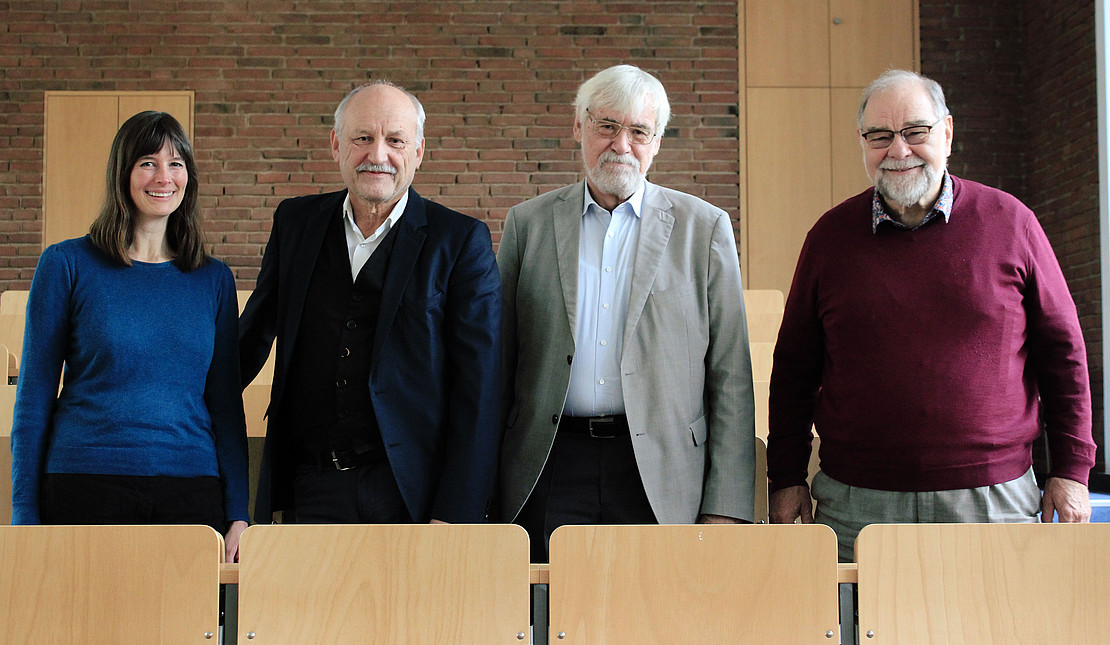 The generations of professors in the Section of Organic Farming and Cropping Systems: Prof. Miriam Athman, Prof. Jürgen Heß, Prof. Peter von Fragstein, Prof. Hartmut Vogtmann