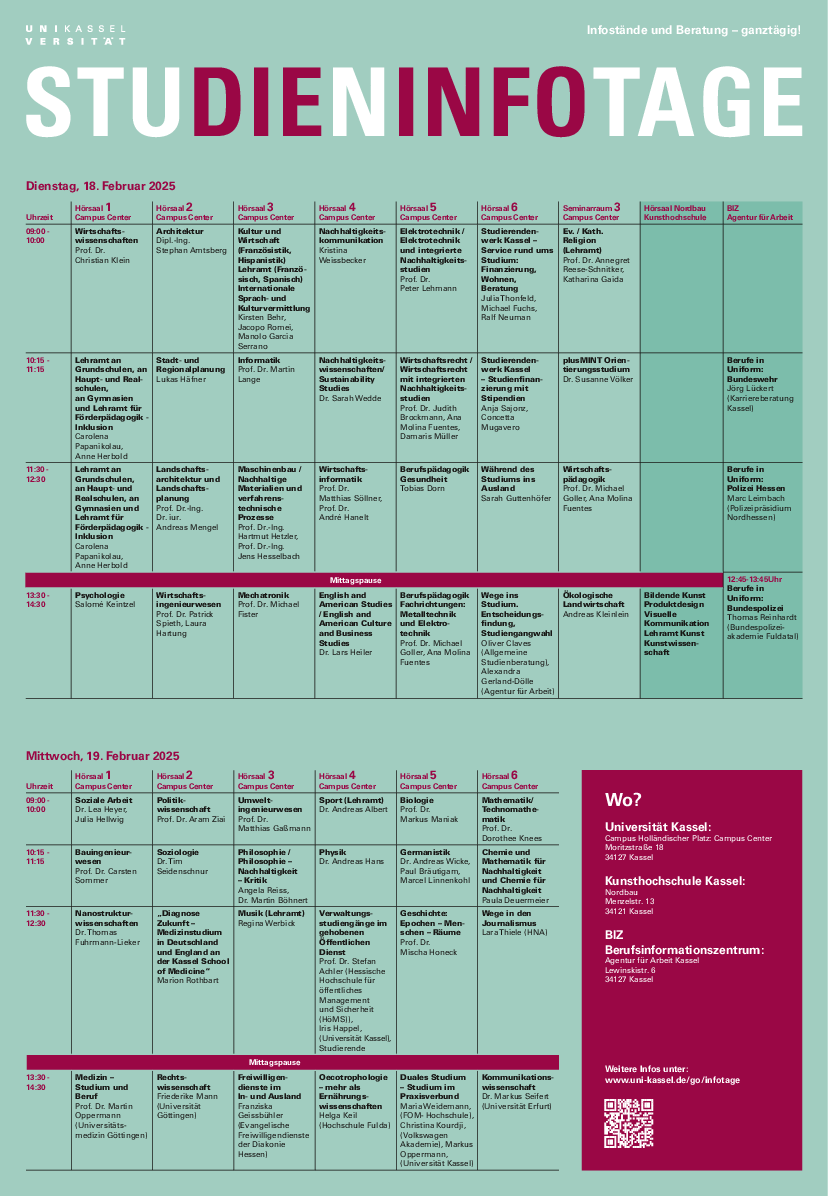  (öffnet Vergrößerung des Bildes)Programm der Studieninfotage 2025, Seite aus dem Flyer 