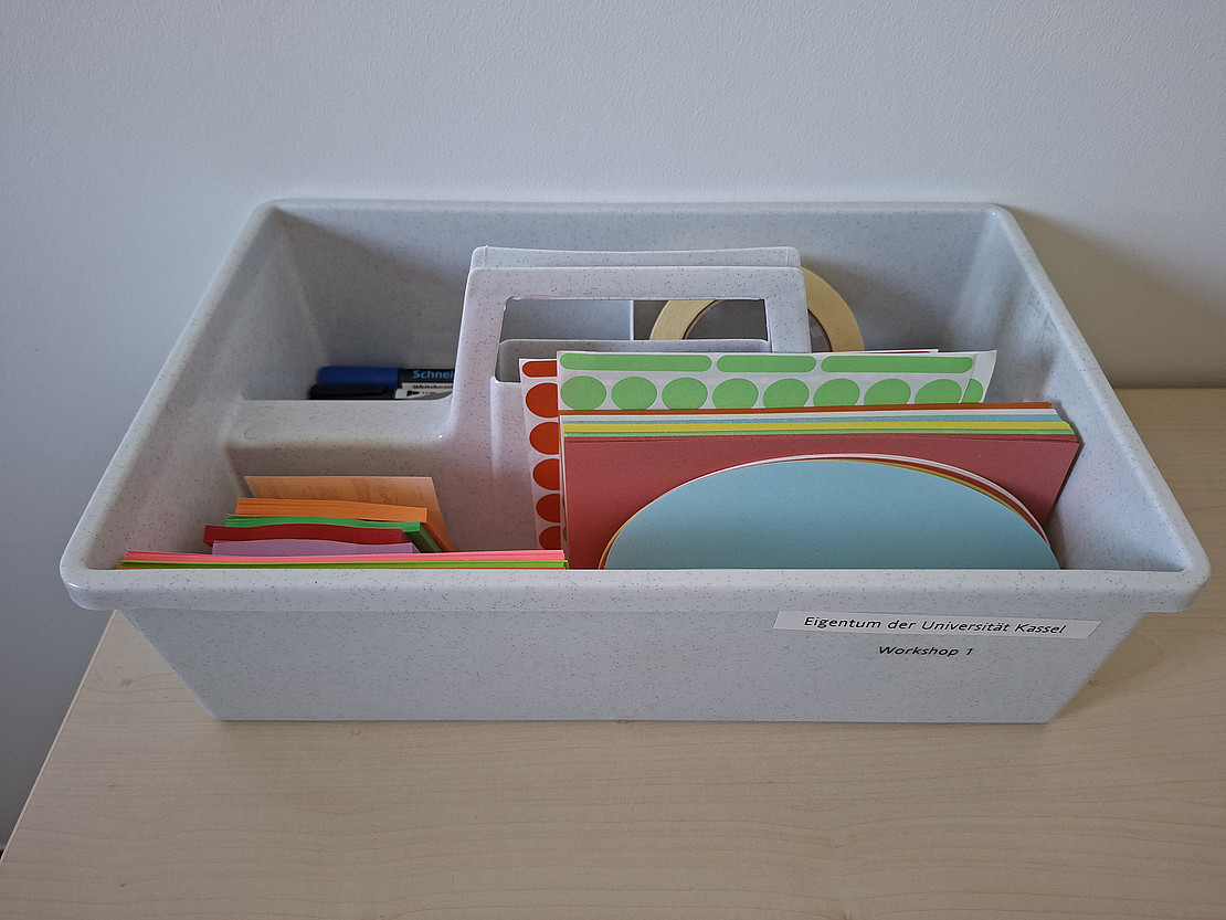 Moderationsbox gefüllt mit Moderationsmaterialien