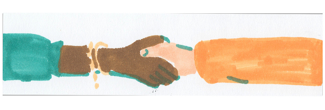 Freundschaftliches Händedruck: schwarze und weiße Hand