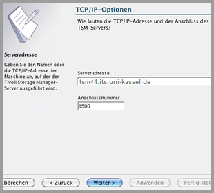 Serveradresse und Anschlussnummer
