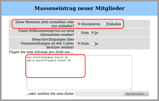 Adressen in eine Mailliste importieren