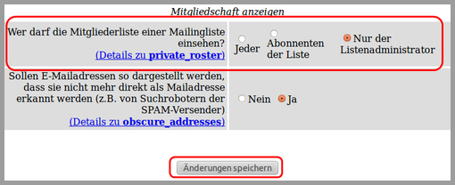 Einstellung für Einsicht in Mitgliederliste