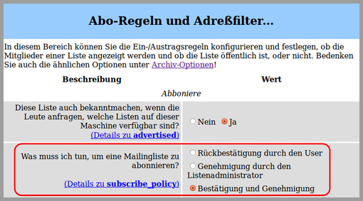 Einstellung Interne Diskussionsliste