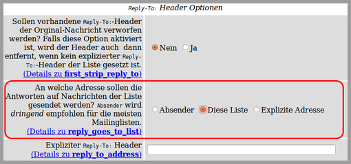 Empfohlene Einstellung für Antworten