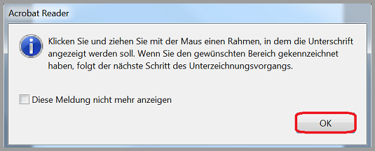 Meldung Rahmen mit Maus aufziehen