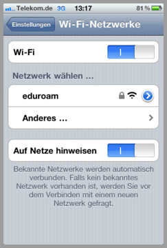 Benutzeroberfläche Wi-Fi Netzwerke