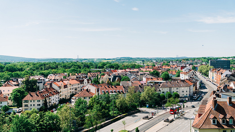 Das Bild zeigt den Blick auf die Kasseler Südstadt.