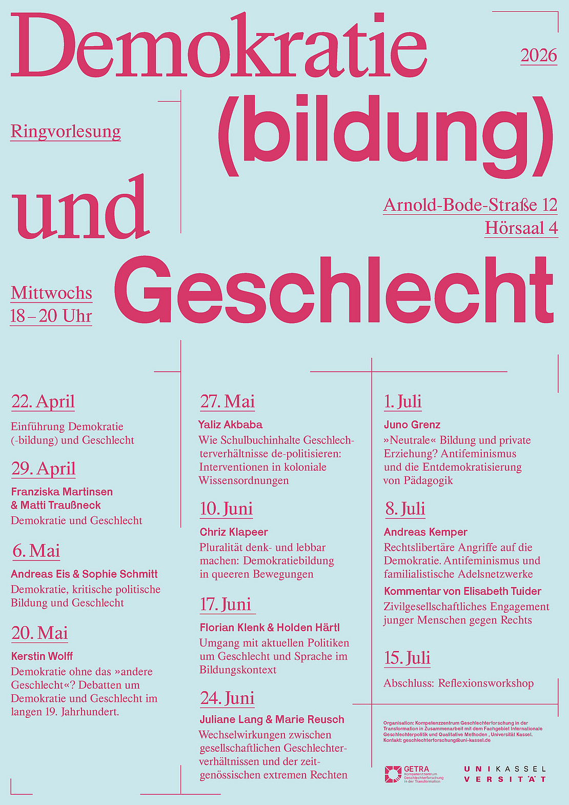 Plakat mit Veranstaltungsterminen der Ringvorlesung