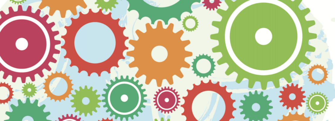 Kleine und große bunte Zahnrädchen