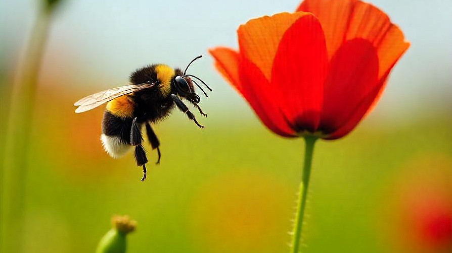 Hummel an Mohn.
